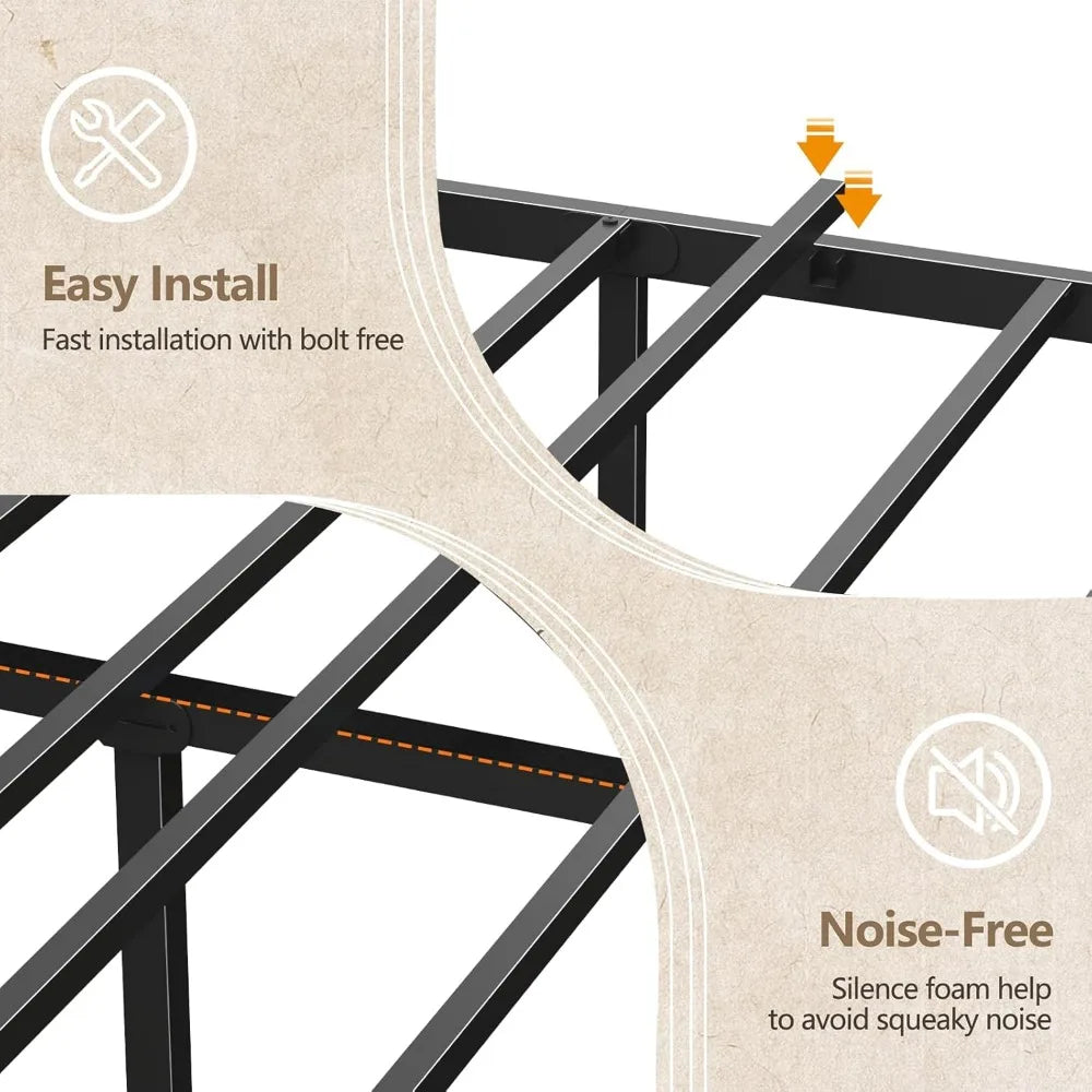 Furnulem Queen Bed Frame with Headboard & 2 Fabric Drawers, Bed Frame Queen Size Featuring LED Lights, Built-in Charging Station