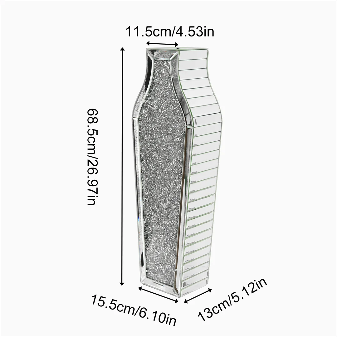 Luxury Floor Glass Vase Large Tall Stand Silver Crushed Diamond Floor Vase for Home Hotel Decorative