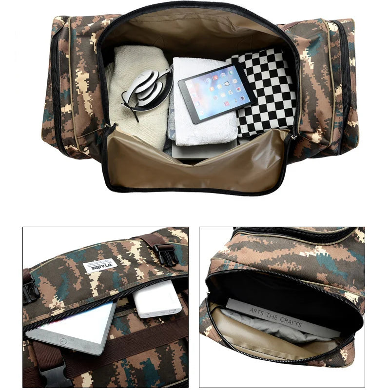 Large Capacity Male Fashionable Travelling Bag Nylon Camo Luggage Bags Storage Bags for Daily Travel and Business Trip Backpack