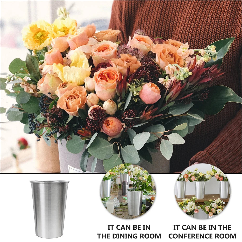 Flower Bucket Plant Pot Garden Vase Arrangement Planter Aluminum Flowerpot Home Decor Stylish Retro Balcony Indoor Plants