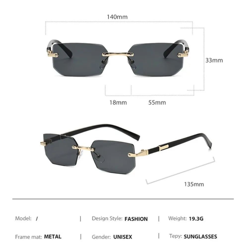 Trendy Rimless Sunglasses for Men Women Fashion Frameless Rectangle Sun Glasses Retro Shades Summer Traveling Eyewear UV400