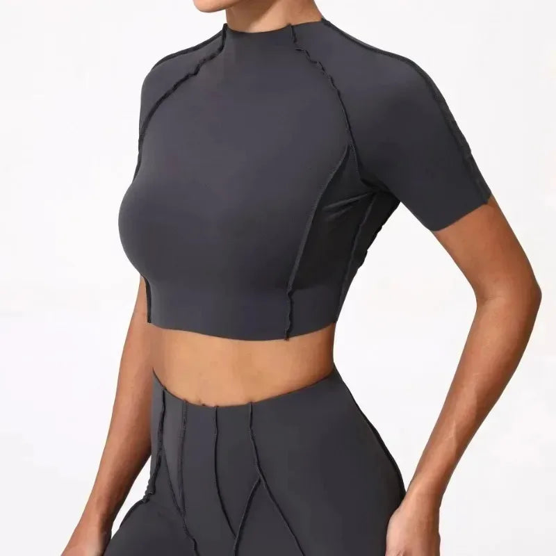 Women's Seamless Yoga Slimming Workout Shirts No Chest Pads Short Sleeve Top High Elasticity Lightweight Gym Sports Fitness Top