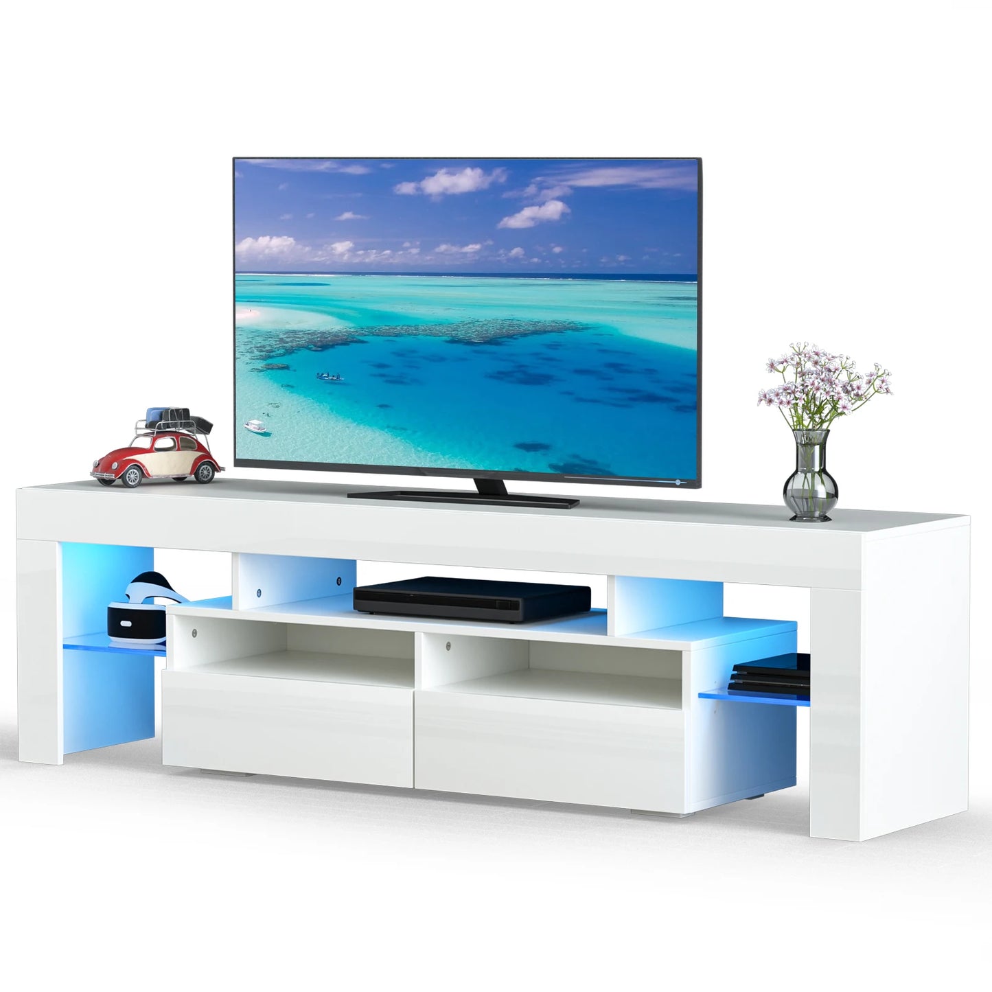 71IN LED TV Stand for 75/70/65 inch TV Modern Black Stand for Living Room with Storage Drawers High Gloss TV Cabinet