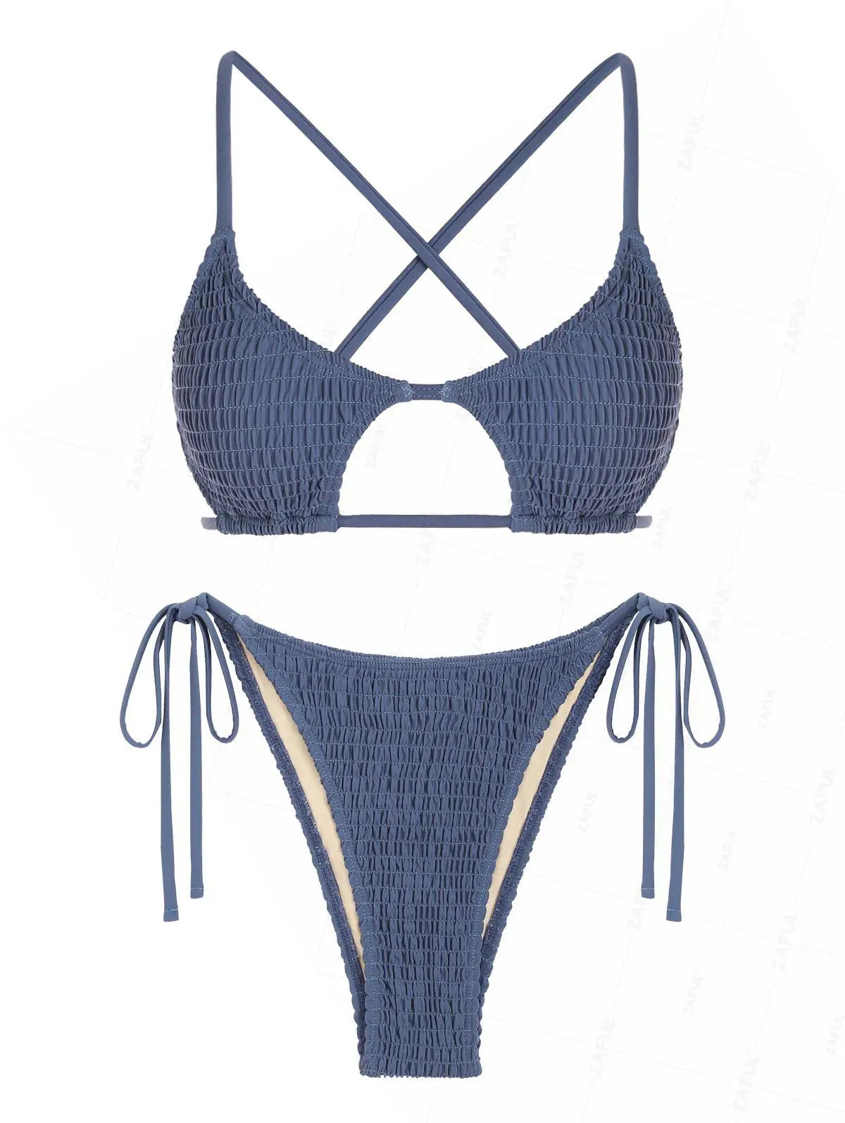 ZAFUL Criss Cross Star-shaped Keyhole Smocked String Bikini Swimwear