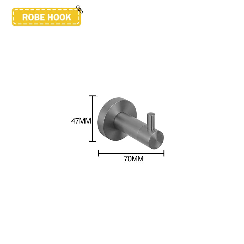 Grey Bathroom Hardware Set Accessories Kit Stainless Steel Round Wall Rack Hand Bar Toilet Roll Paper Holder Robe Towel Hook
