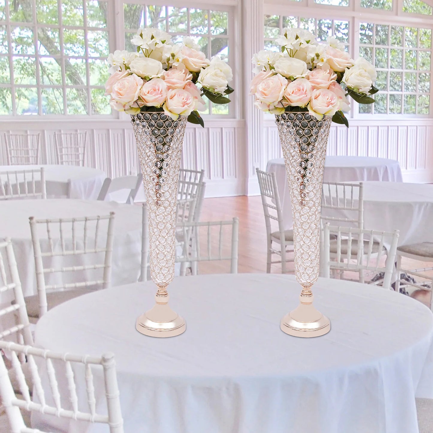 Crystal Wedding Flower Vase for Artificial Flower, Crystal Flower Stand for Anniversary Ceremony Party Event Home Decoration