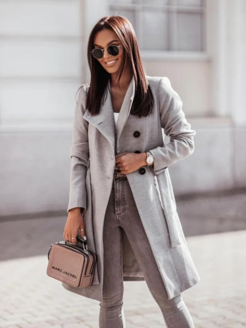 Women's Clothing Autumn and Winter New Fashion Commuter Solid Color Double-breasted Woolen Jacket