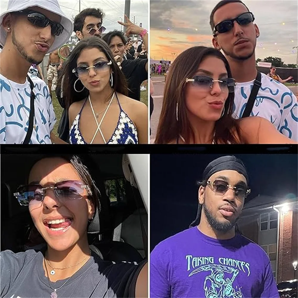 Trendy Rimless Sunglasses for Men Women Fashion Frameless Rectangle Sun Glasses Retro Shades Summer Traveling Eyewear UV400