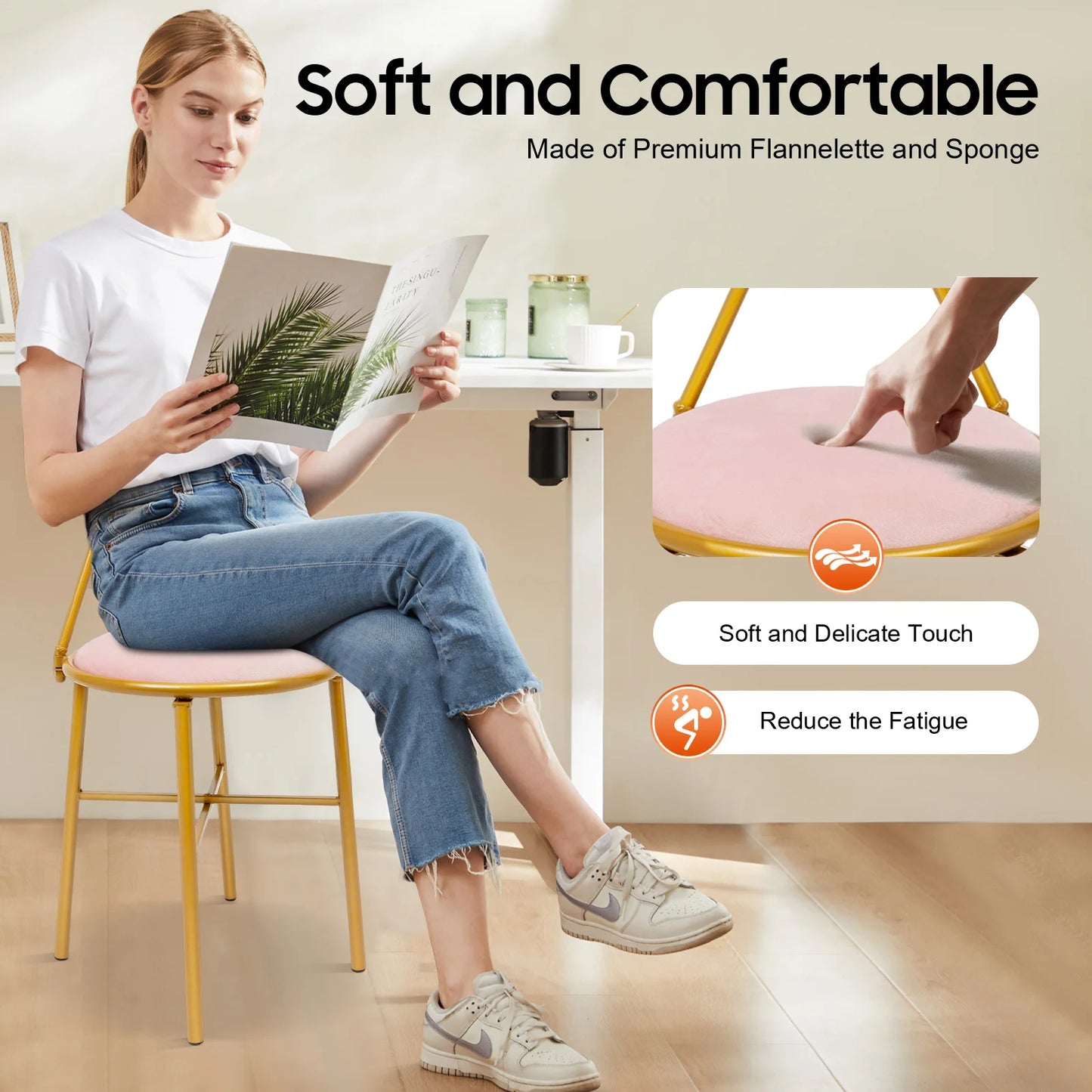 Bymaocar Butterfly-Shaped Vanity Chair,Light Pink Makeup Stool,Dining Chair with 220lbs Capacity, Elegant Bedroom Seat for Girls