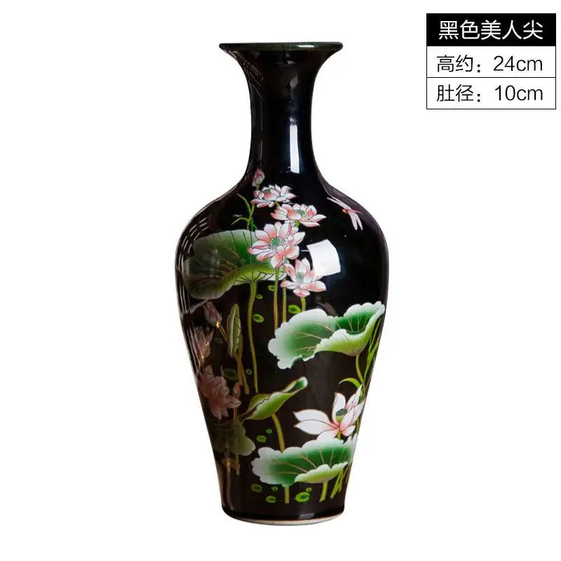 Exquisite Chinese Classical old hand painted Black porcelain lotus vase