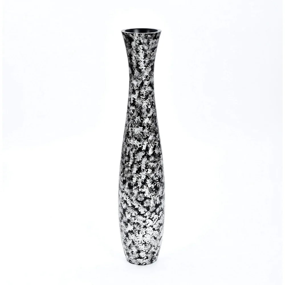 Large Silver Wooden Floor Vase - 41 Tall Decorative Holder for Artificial Plants & Pampas Grass