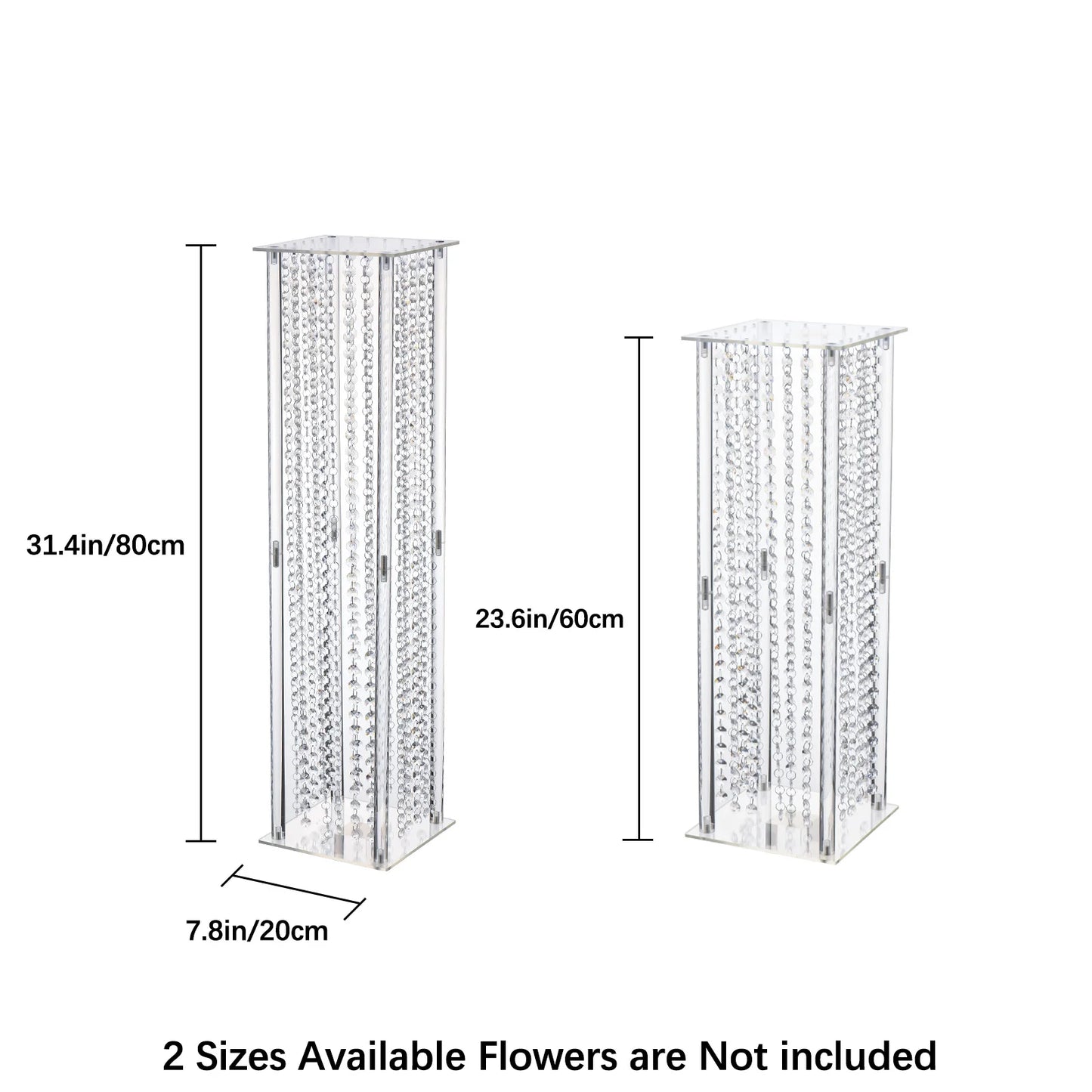 4Pcs Tall Acrylic Vase Wedding Centerpiece Geometric Flower Vase Stand with Chandelier Crystals 31.5in Column Arrangement Stand