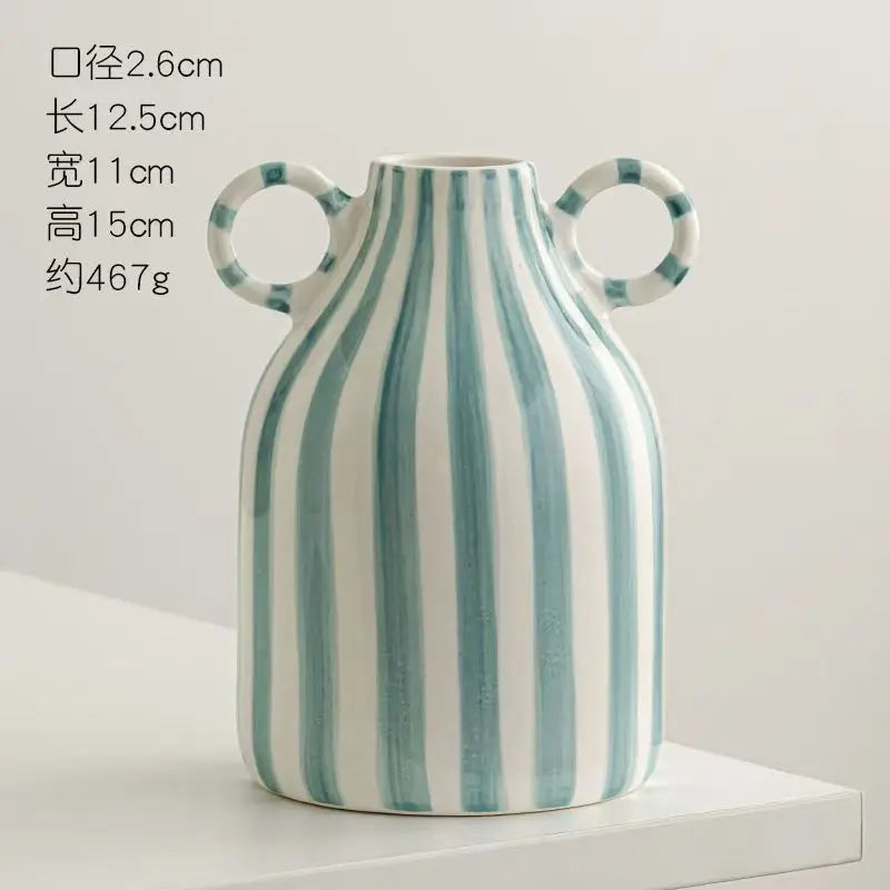 Dual Handles Ceramic Vase Modern Bohemian Home Decor Hand-Painted Vases for Flowers Living Room Decoration Weddings Parties
