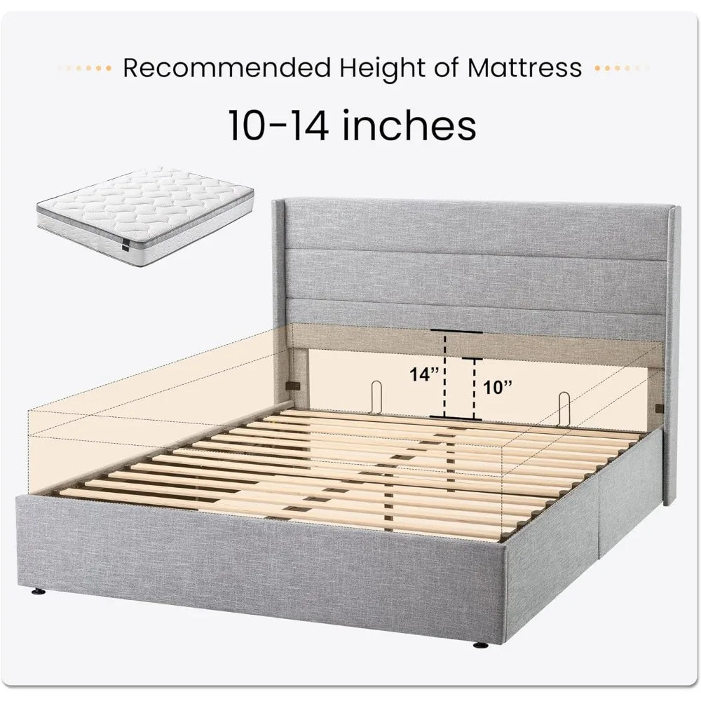 SHA CERLIN Full Size Lift Up Storage Bed/Modern Wingback Headboard/Upholstered Platform Bed Frame/Hydraulic Storage/No Box Sprin