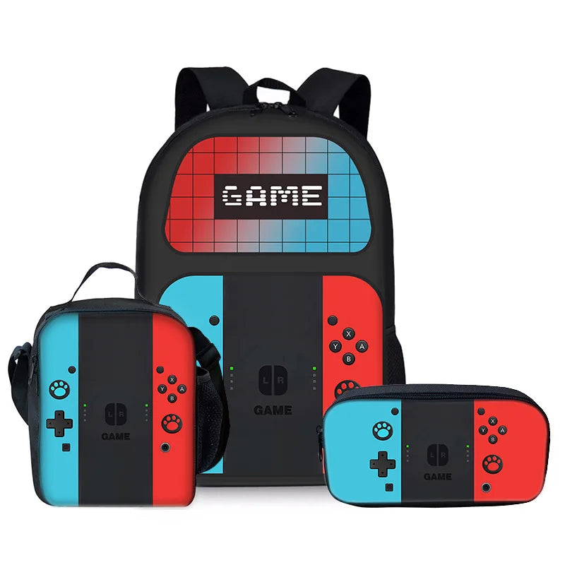 Trendy Popular Funny games console 3D Print 3pcs/Set pupil School Bags Laptop Daypack Backpack Lunch bag Pencil Case
