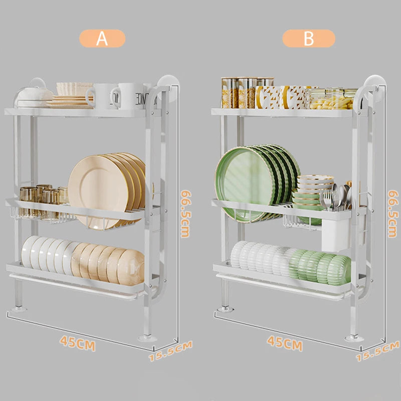 Kitchen Three Tier Dish Drainer Multifunctional Dinnerware Knives Chopsticks Cups Storage Rack Household Countertops Organizer