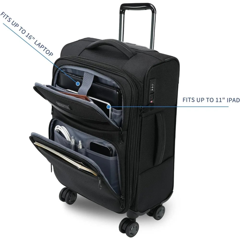 Expandable Softside Spinner Luggage with TSA Lock, Durable Rolling Suitcase for Travel with Built-in USB Port, Long-Lasting Ligh