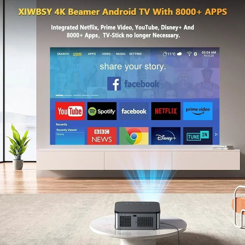 XIWBSY 2025 T07 Projector 30000Lumens Android Projector 8K Decode AutoFocus Projector LED Projector 1080P Home Theater Beamer