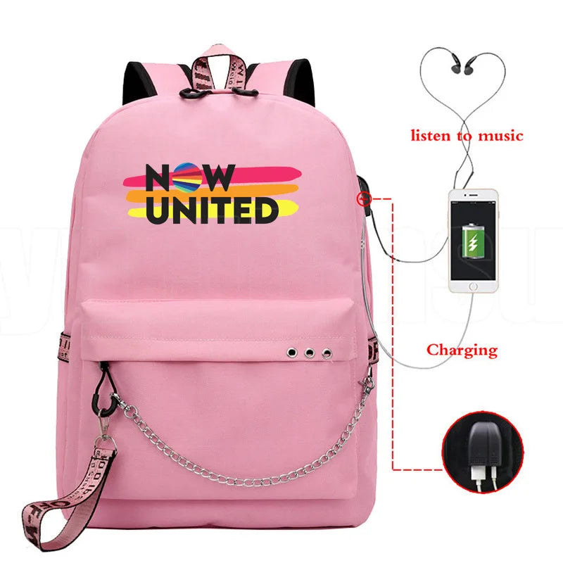 Popular Youthful School Bag Unisex Now United Travel Bags Usb Rechargeable Oxford Waterproof Notebook Shoulder Backpacks