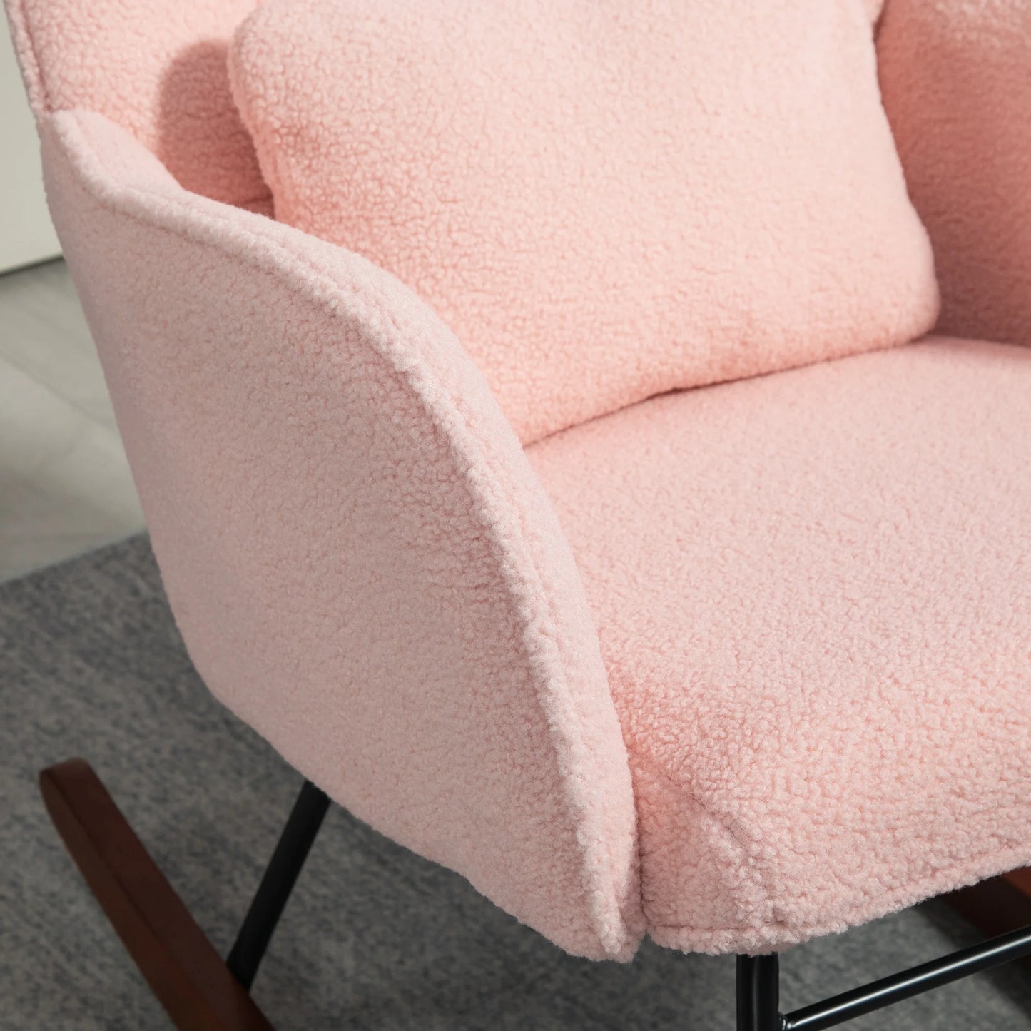 Homcom Boucle Rocking Chair with Headrest and Lumber Pillow Pink