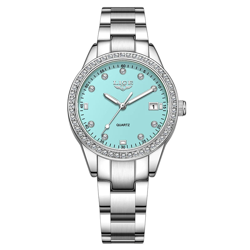 LIGE Top Brand Luxury Quartz Watches for Woman Retro Fashion Simple Elegant Calendar Casual Waterproof Diamond Women Wristwatch