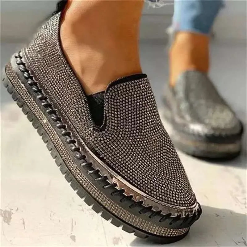 Women's Shoes 2022 Fashion Flats Rhinestone Bling Sewing Platform Loafers luxury Shoes Casual Comfortable Female Shoes