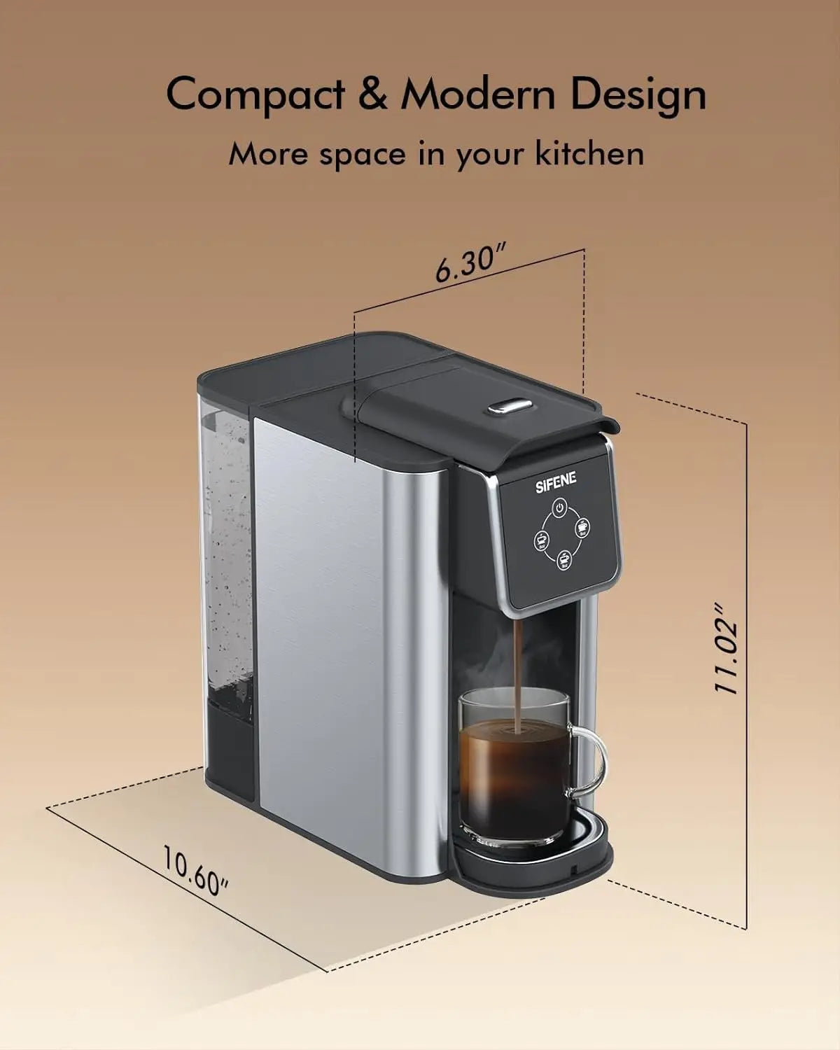 SIFENE Single Serve Coffee Maker, 3-in-1 Quick Brew for Coffee Pods, Ground Coffee, & Loose Tea, 1150W, Compact, Black