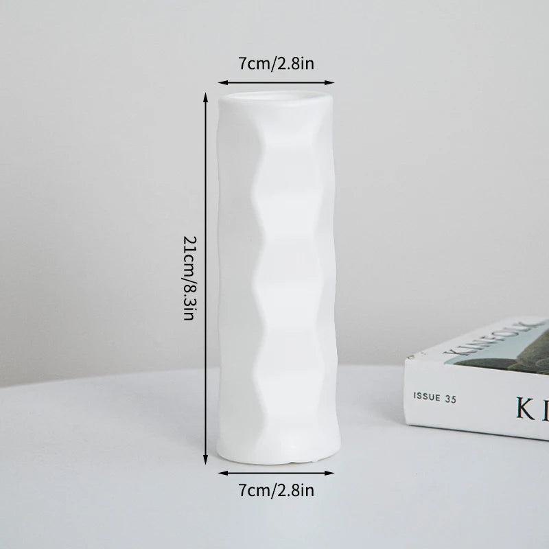 Modern Flower Vase Plastic Plants Pot White Imitation Ceramic Flower Vases Flower Arrangement Home Living Room Wedding Decor