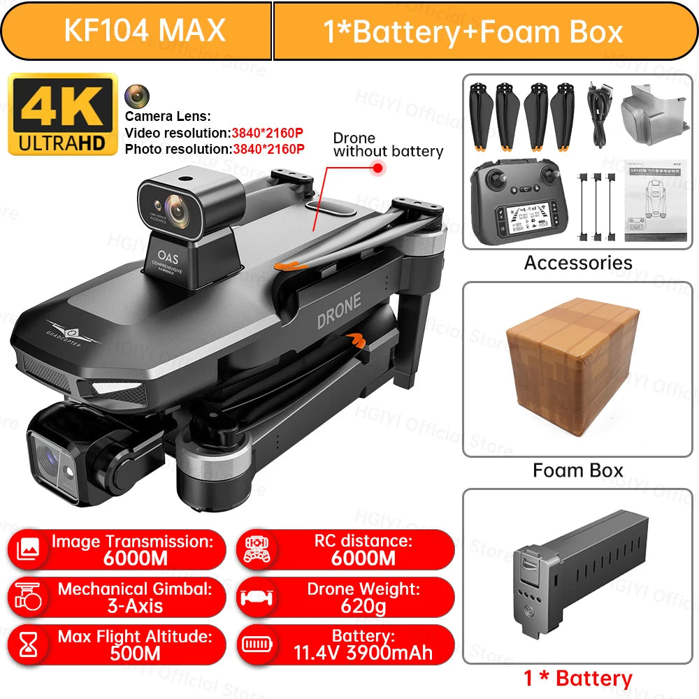 NEW KF104 MAX2 GPS Drone 4K Professional 3-Axis Gimbal Obstacle Avoidance 6KM EIS Drones With Camera Foldable RC Quadcopte