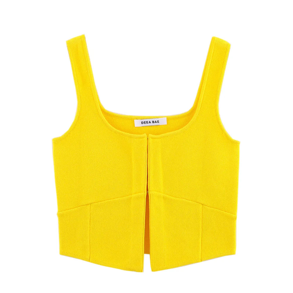 2025 new women's clothing casual elegant European and American style design sense simple knitted short vest top