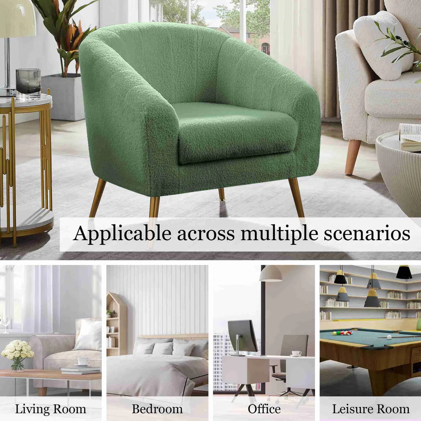 Accent Chair Fabric Wrapped Metal Legs Modern Accent Chair for Living Room Bedroom Light Green Chair Leisure Chair Reading Chair