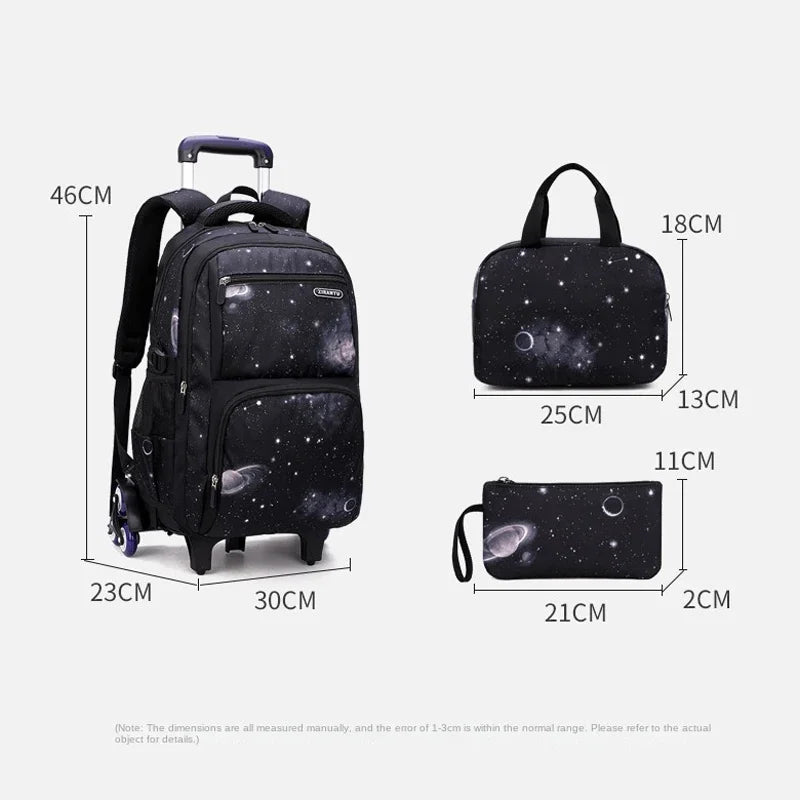 School Bag Kids Rolling Backpack for Boy Wheeled Backpack School Bag With Wheels Trolley Bookbag Carry on Luggage with Lunch Bag