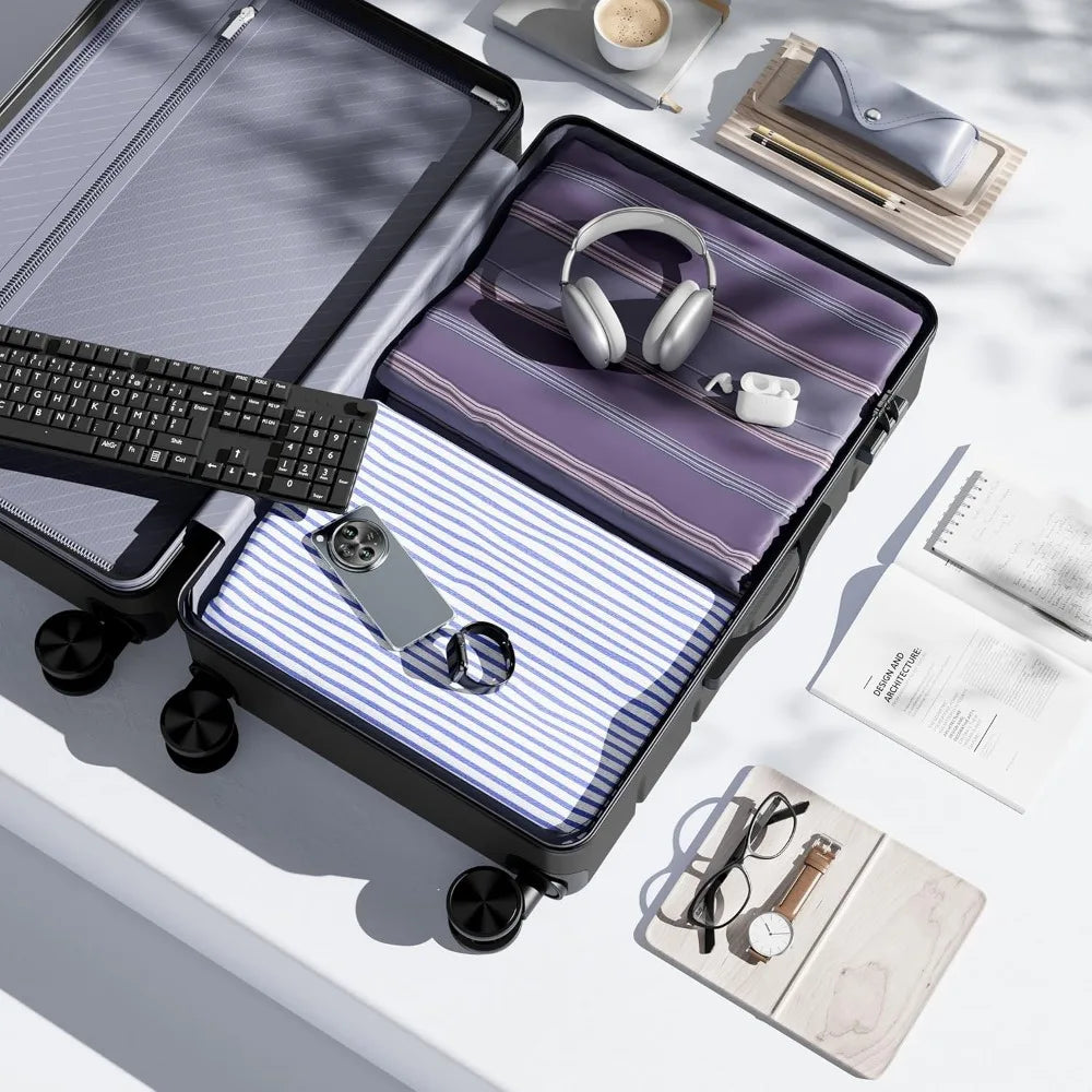 Central Hardside Expandable Luggage with Spinner Wheels, Black, 20/24/28 in