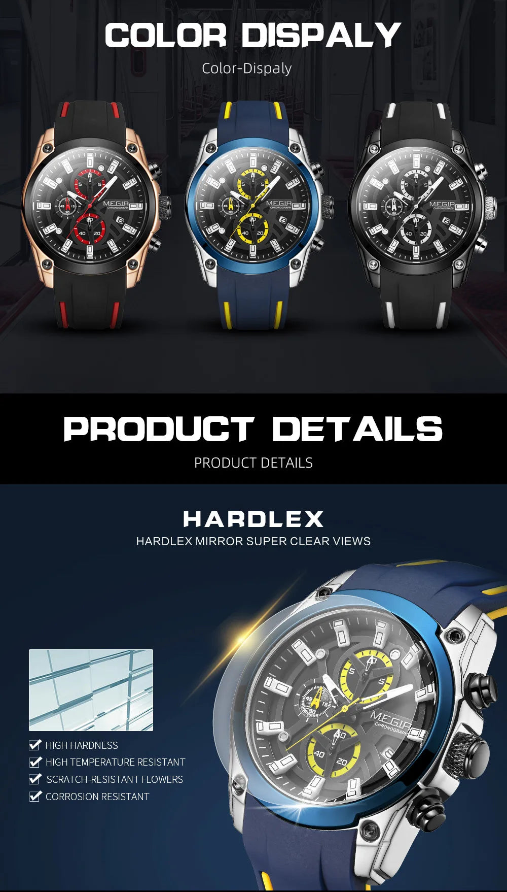 MEGIR Men's Watches Top Brand Luxury Sport Military Wristwatch Chronograph Luminous Date Quartz Watch Silicone Strap Male Clock