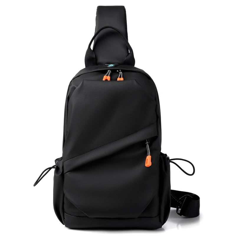 Men's hiking daily bag with shoulder straps, lightweight diagonal strap bag, single shoulder chest bag, black