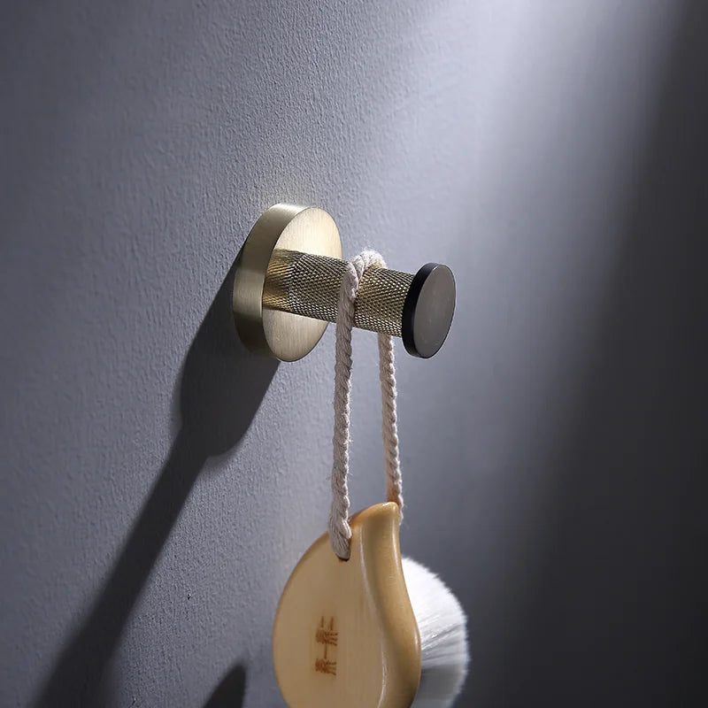 Brushed Gold Black Stainless Steel Wall-mounted Bathroom Storage Paper Towel Holder Toilet Brush Bath Robe Hook Soap Dispenser