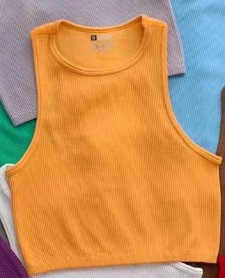 1pcs Solid Sleeveless Women Running Yoga Wear Clothing Slim Fit Quick Drying Ribbed Crop Tank Top