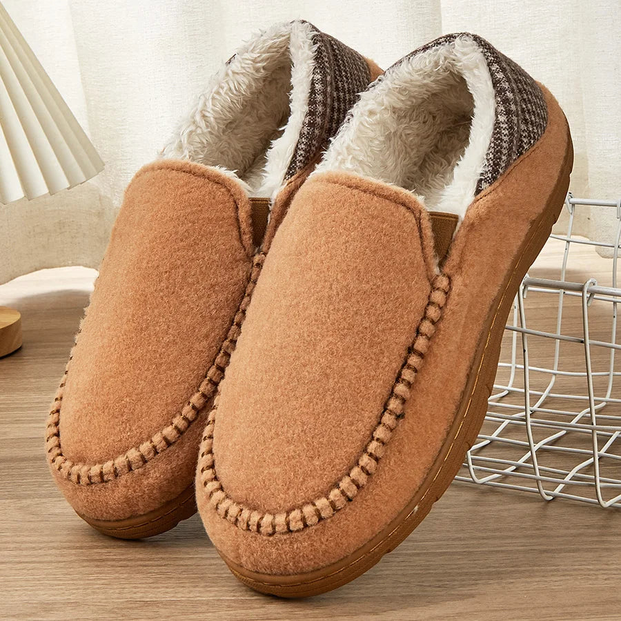 Winter Slippers for men Mark Line Sole Comfortable Felt Warm Non Slip Soft Memory Foam Cushion House Shoes