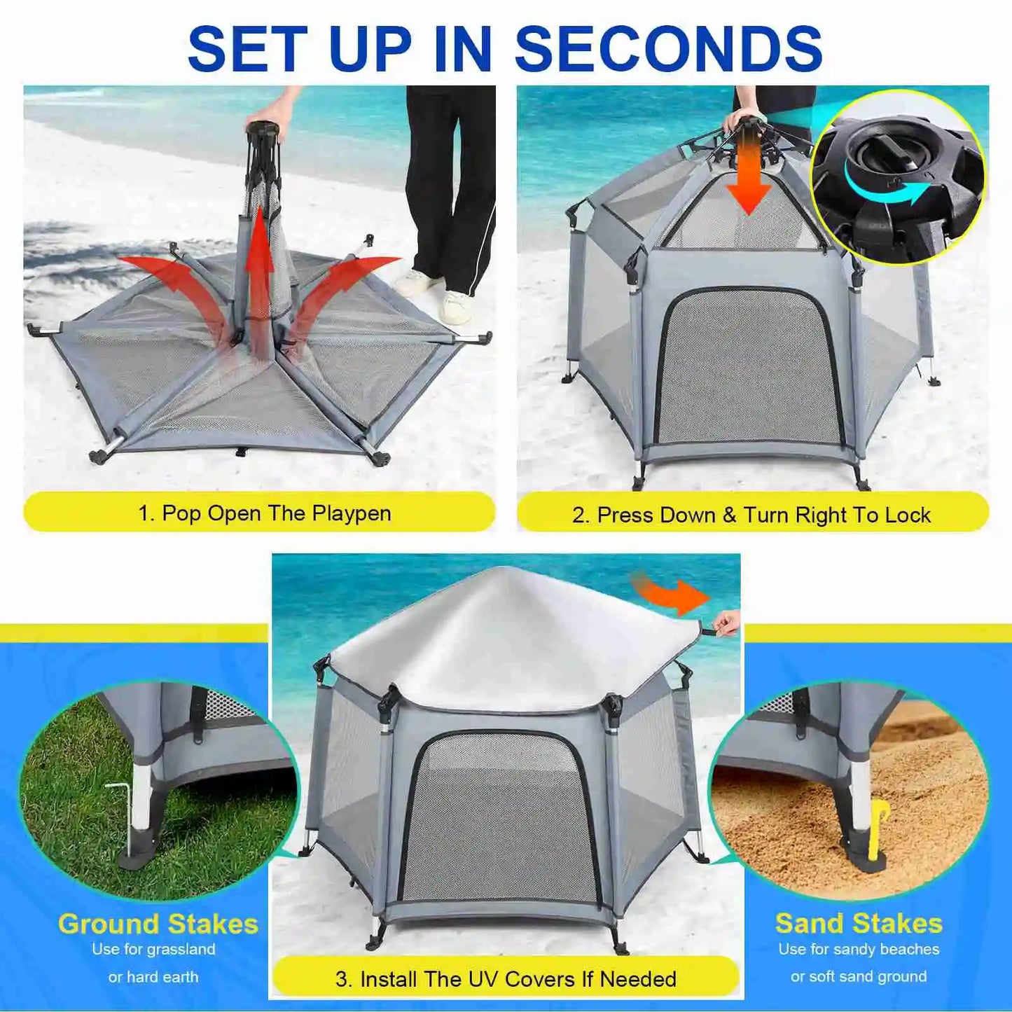 Baby Pop Up Play Tent Sun Protective Oxford Cloth Portable Baby Outdoor Indoor Play Tent Gray