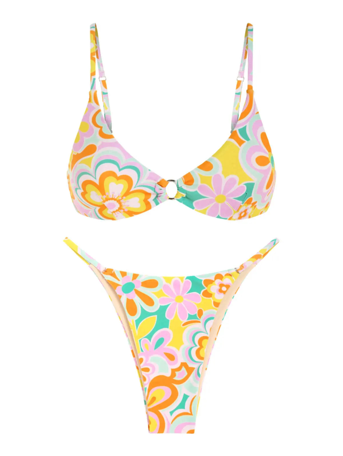 ZAFUL Women's swimwear Ditsy Floral Print O Ring Criss Cross Bikini Swimwear