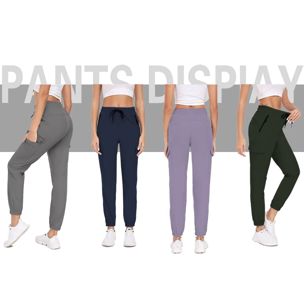 Hiking Pants for Women UPF 50+ Cargo Quick Dry Water Resistant Elastic Waist Zip Pockets,Travel work Lightweight Running