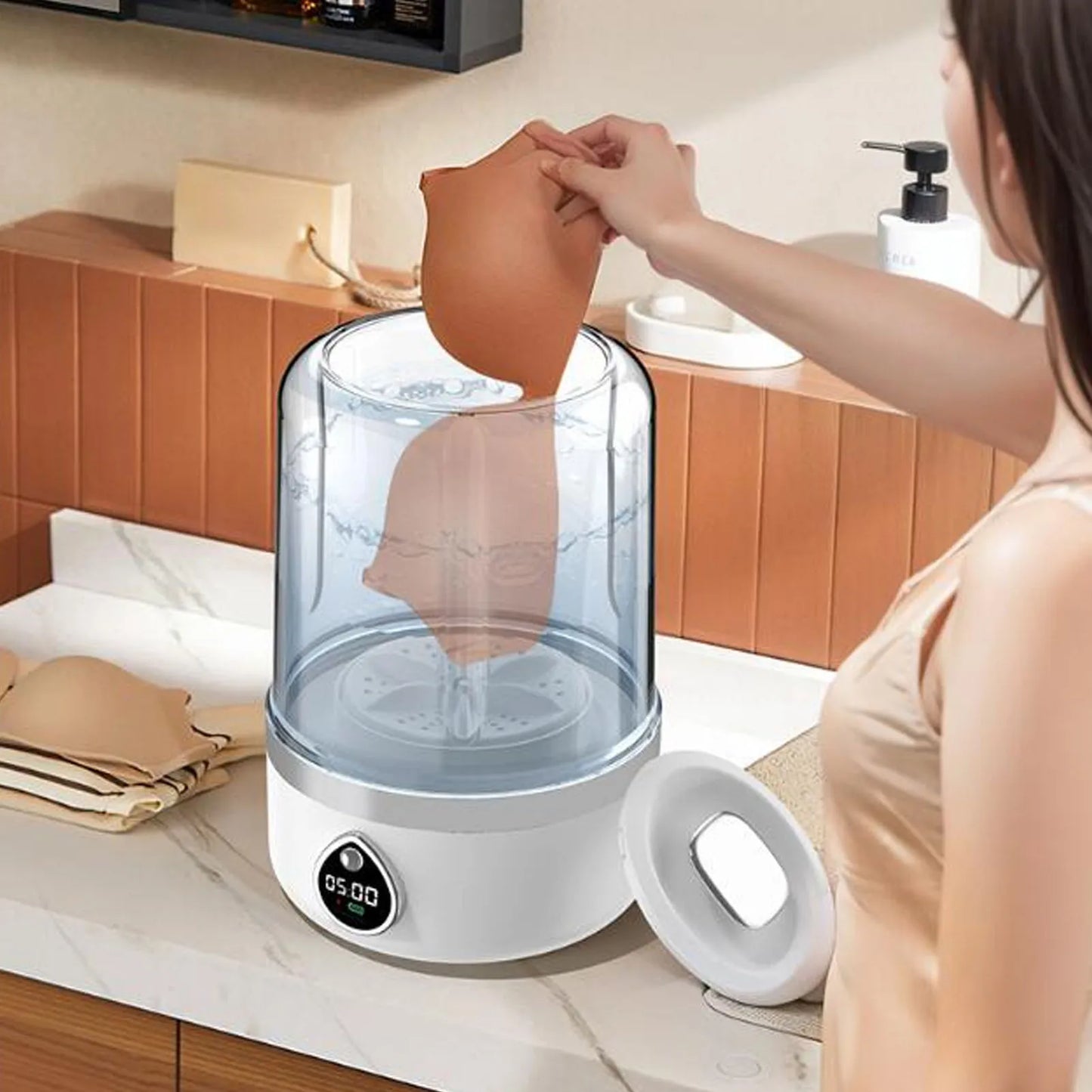 Mini Washing Machine Underwear Washing Machine 2 Gears Gentle High Speed Turbo Motor USB Rechargeable Cleaning for Travel