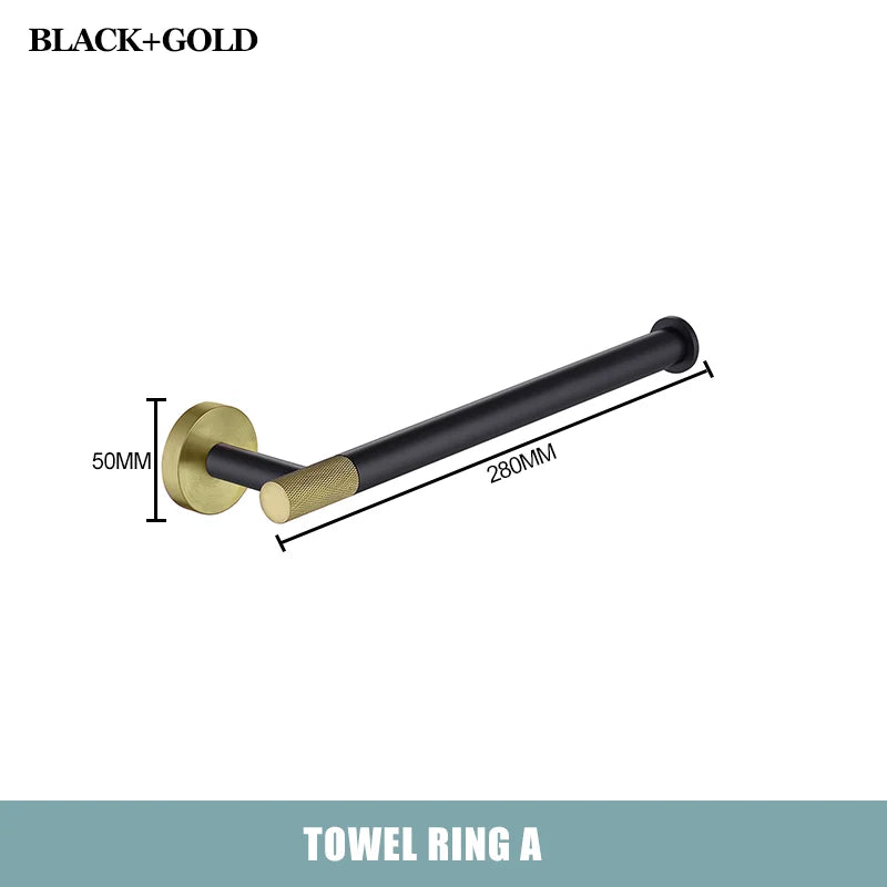 Brushed Gold Black Stainless Steel Wall-mounted Bathroom Storage Paper Towel Holder Toilet Brush Bath Robe Hook Soap Dispenser