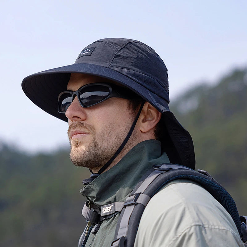 Summer Water-resistant Men's Fisherman Hats with Shawl Outdoor Hiking Fishing Breathable Wide Brim Bucket Hat Sun UV Protection