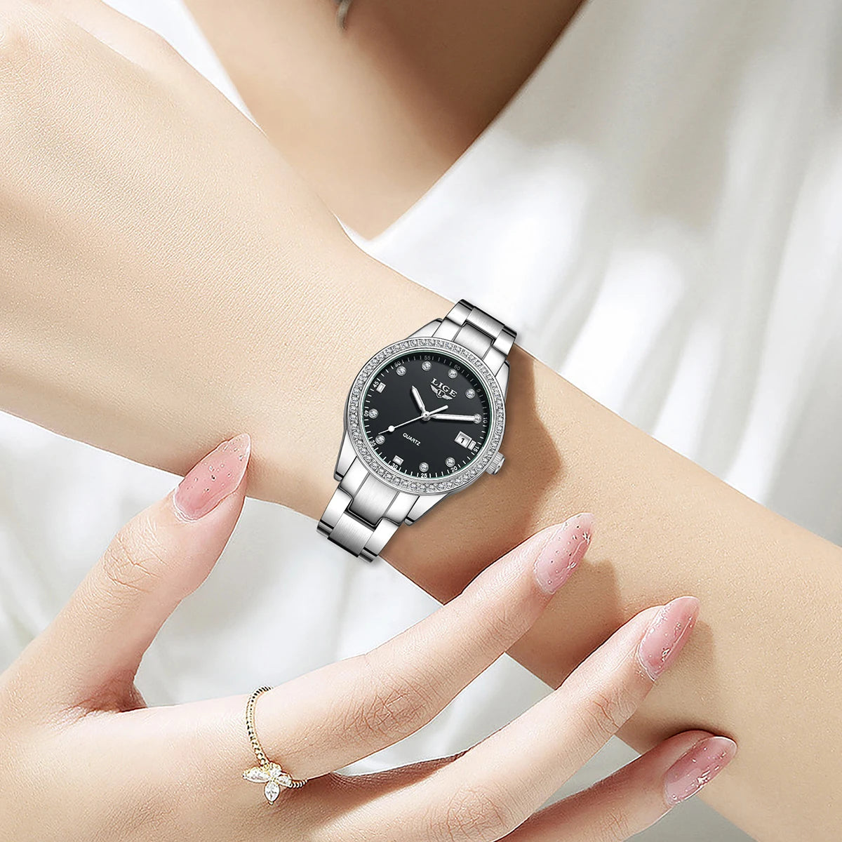 LIGE Fashion Luxury Quartz Watches for Woman Classic Elegant Casual Auto Date Ladies Gifts Diamond Waterproof Women Wristwatches