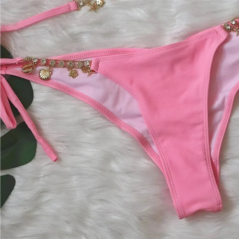 Sexy Bikinis 2025 Women's Solid Color Swimwear Female Swimsuit Swim Wear Bathing Suit Brazilian Bikini Set Beachwear Pool Bather