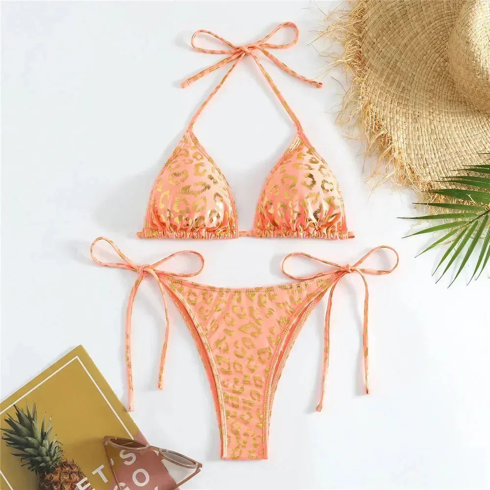 Fish Scales Shiny Halter Triangle Bikinis Sets Swimwear Women Micro Thong Swimsuits Swimming Suit Biquinis Bikinis de Mujer 2025
