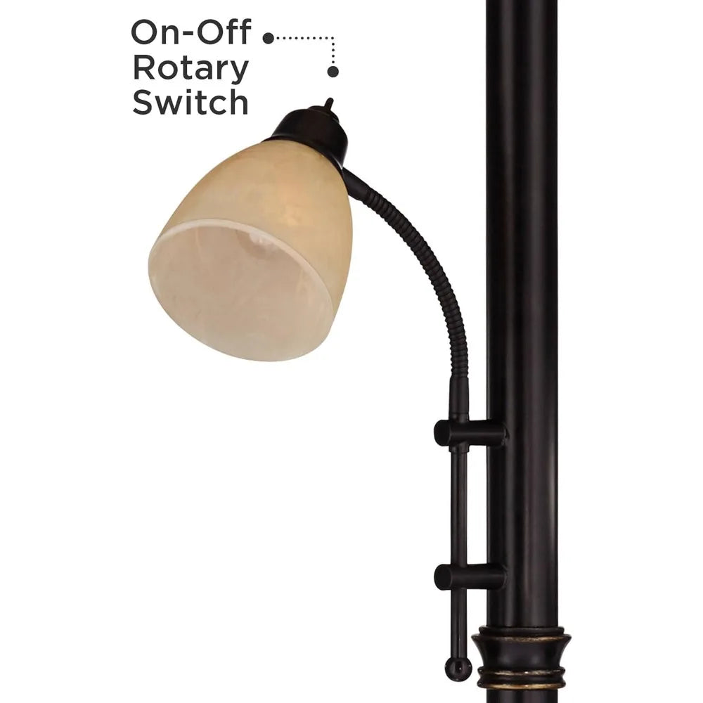 Traditional Torchiere Floor Lamp with Adjustable Gooseneck Arm, 72.5 Tall, Oiled Rubbed Bronze Finish, Amber Glass Shade