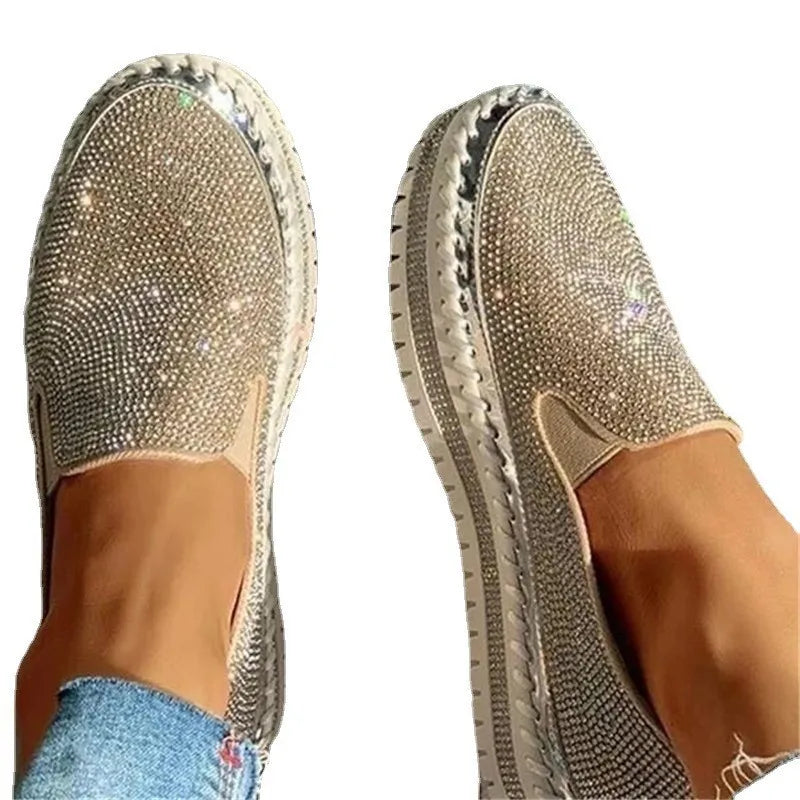 Women's Shoes 2022 Fashion Flats Rhinestone Bling Sewing Platform Loafers luxury Shoes Casual Comfortable Female Shoes