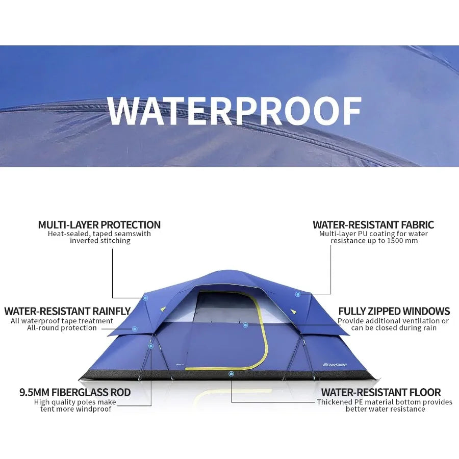 10 12 Person Camping Tent Waterproof Windproof Tent with Rainfly Easy Set up for Outdoor Family Camping Party